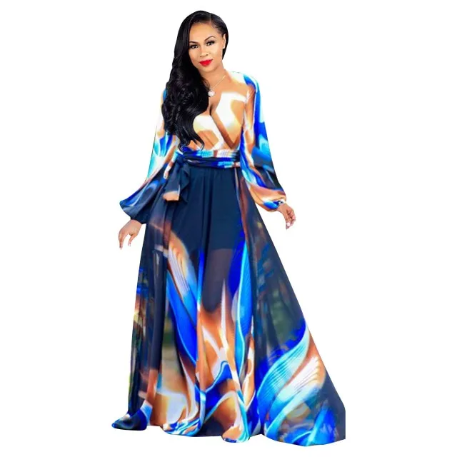 Long Sleeve Cross V-Neck Maxi Dress Bohemia Dress Full Plus Size Dress