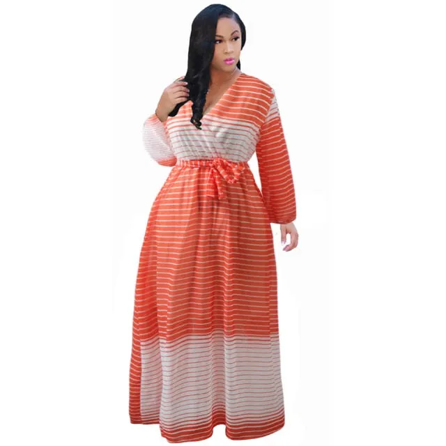 Long Sleeve Cross V-Neck Maxi Dress Bohemia Dress Full Plus Size Dress