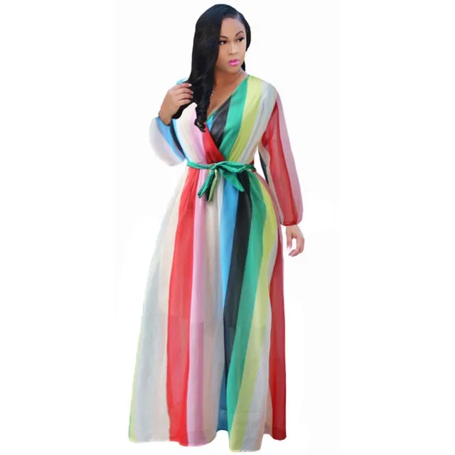 Long Sleeve Cross V-Neck Maxi Dress Bohemia Dress Full Plus Size Dress