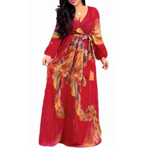 Long Sleeve Cross V-Neck Maxi Dress Bohemia Dress Full Plus Size Dress