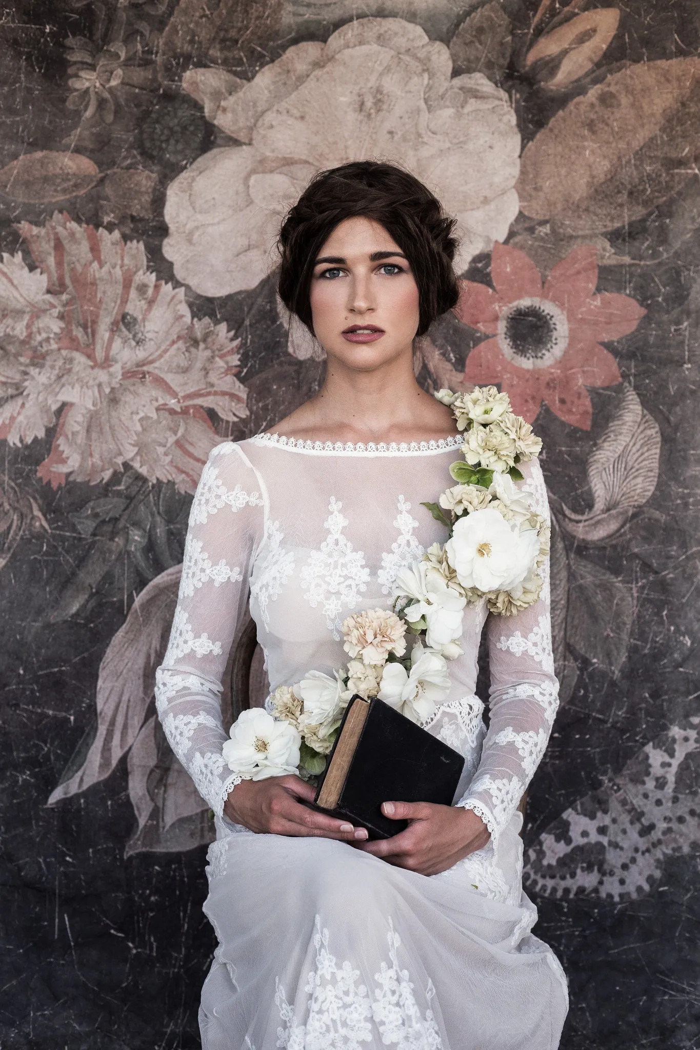 Long Sleeve Ivory Sheath Backless Lace Applique Country Wedding Dresses, TYP1241