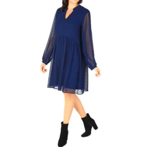 Long Sleeve Plus Size Navy Loose Dress