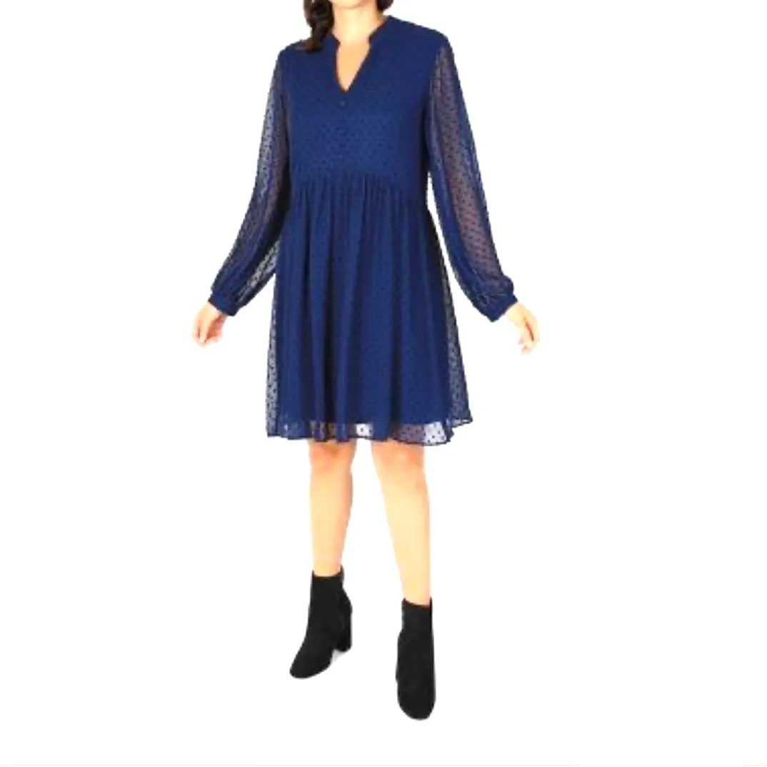 Long Sleeve Plus Size Navy Loose Dress