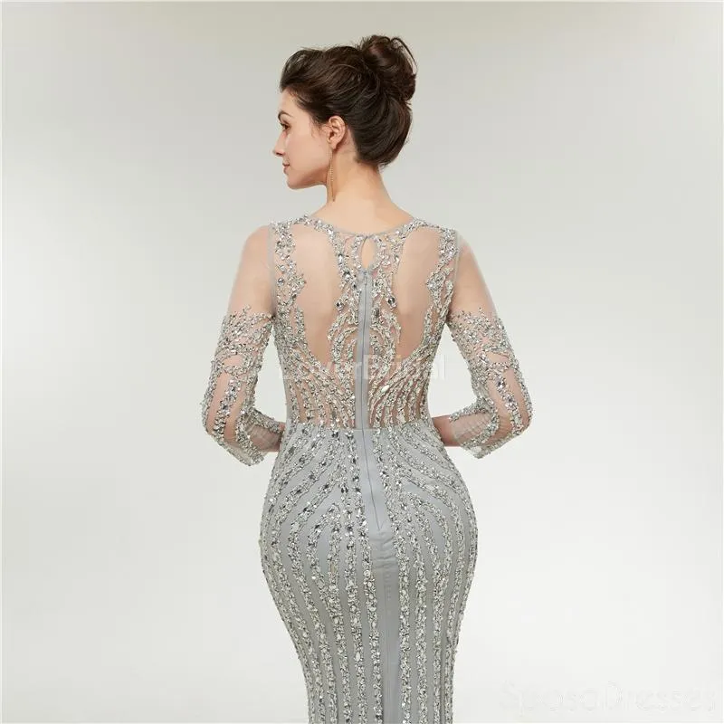 Long Sleeves Lace Beaded Mermaid Long Evening Prom Dresses, Evening Party Prom Dresses, 12003