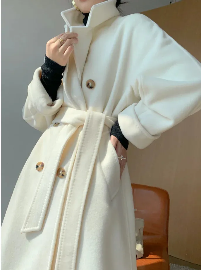Long Wool Overcoat for Women, Cashmere Coat, Slim and Thin, Winter Fashion