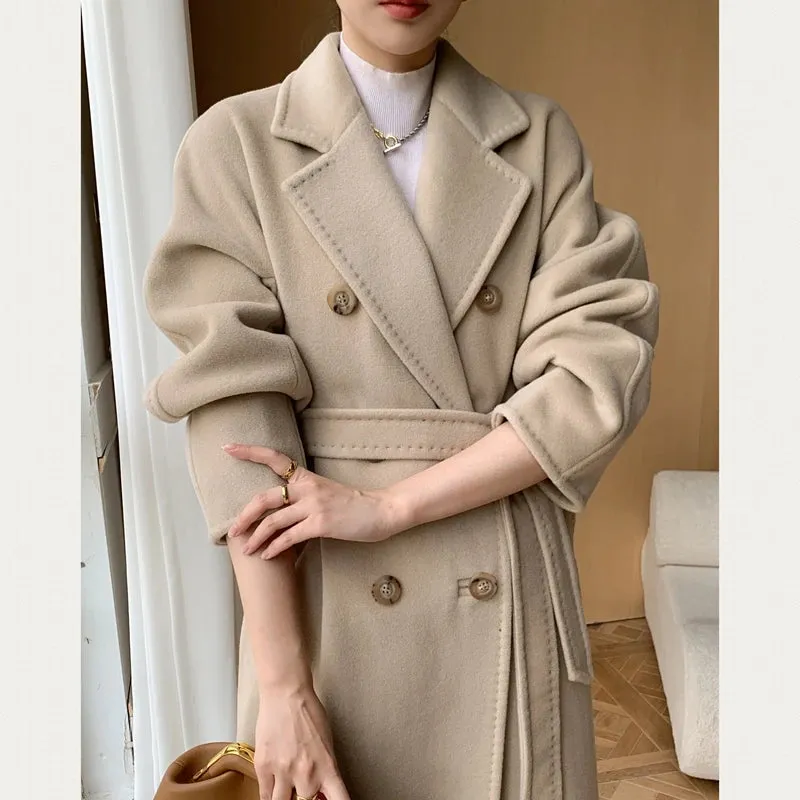 Long Wool Overcoat for Women, Cashmere Coat, Slim and Thin, Winter Fashion