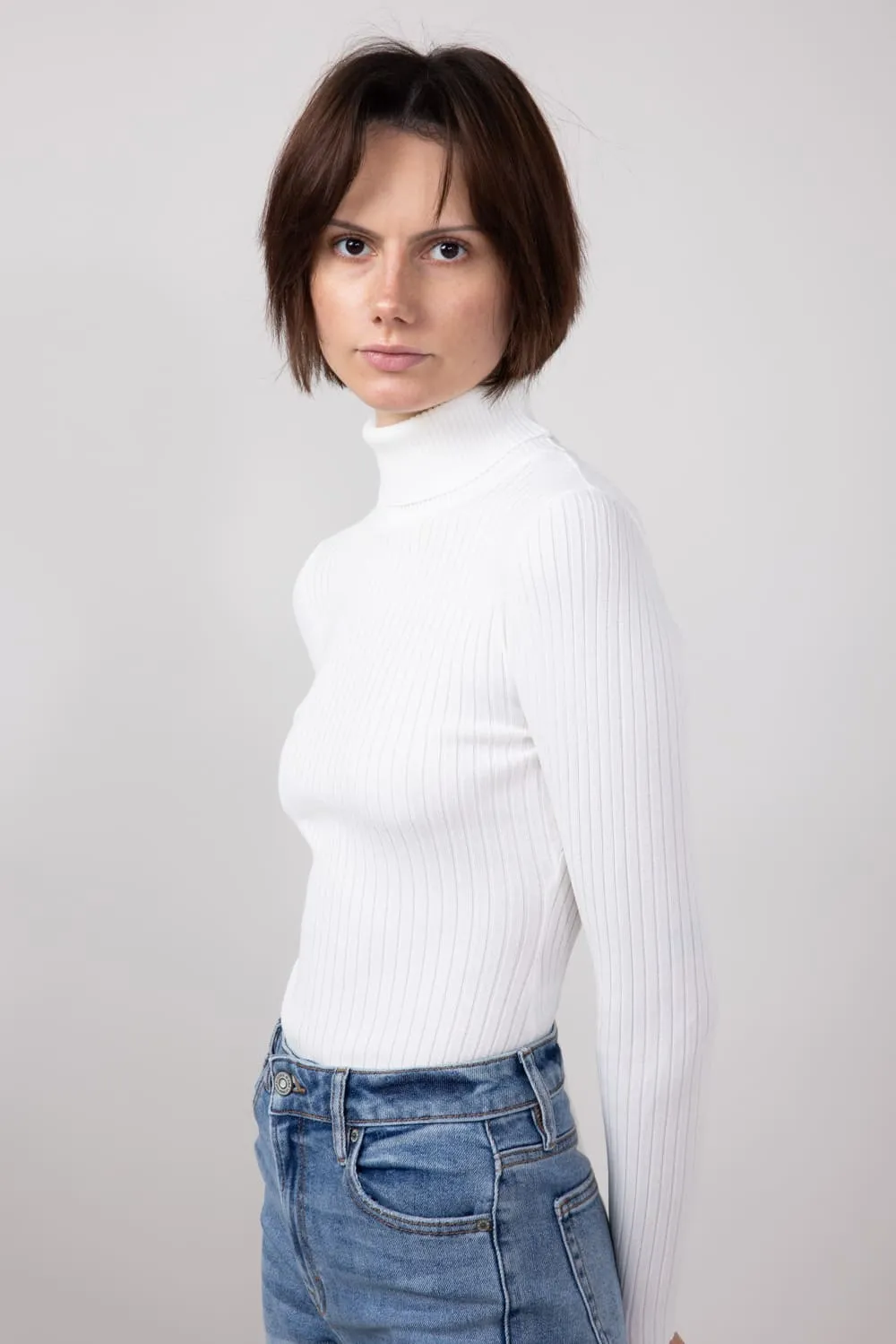 Love Tree Turtleneck Long Sleeve Bodysuit for Women in White | 9792WN-IVORY