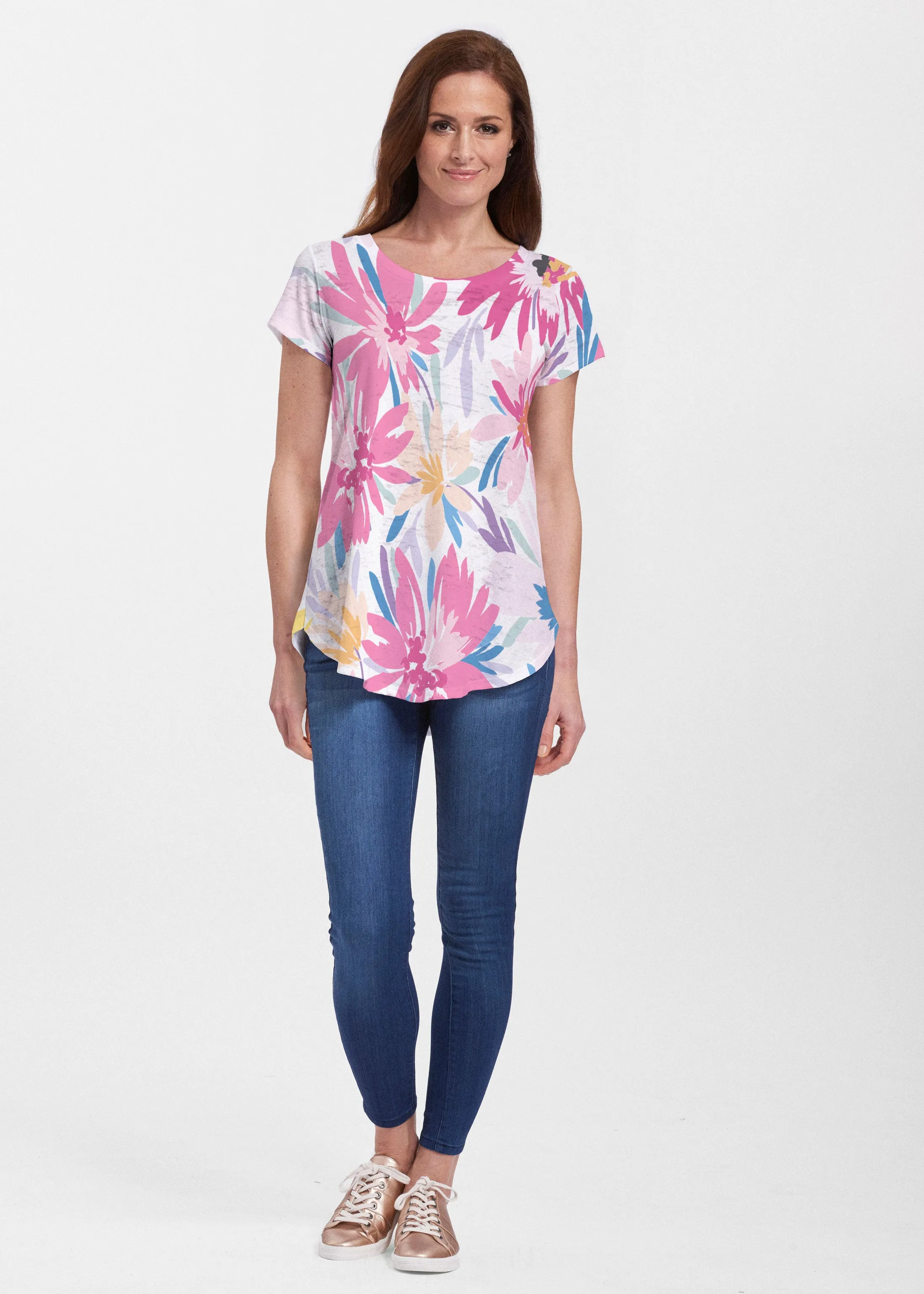Loves me Loves me Not (8068) ~ Short Sleeve Scoop Neck Flowy Tunic