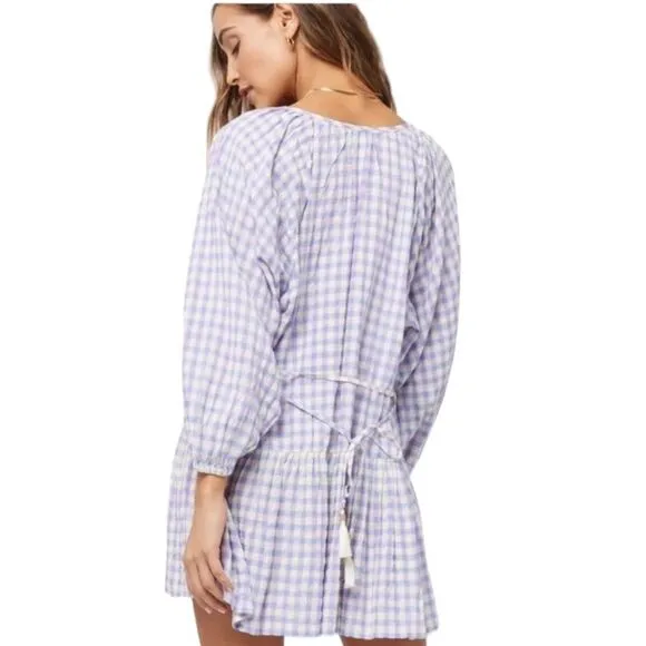 L*Space Vida Button Front Balloon Sleeve Tiered Mini Dress in Park Slope Gingham