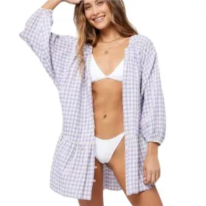 L*Space Vida Button Front Balloon Sleeve Tiered Mini Dress in Park Slope Gingham