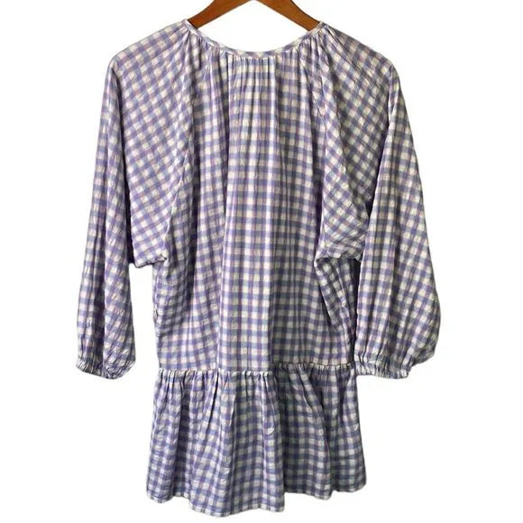 L*Space Vida Button Front Balloon Sleeve Tiered Mini Dress in Park Slope Gingham