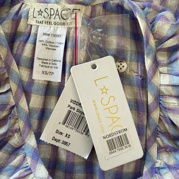 L*Space Vida Button Front Balloon Sleeve Tiered Mini Dress in Park Slope Gingham