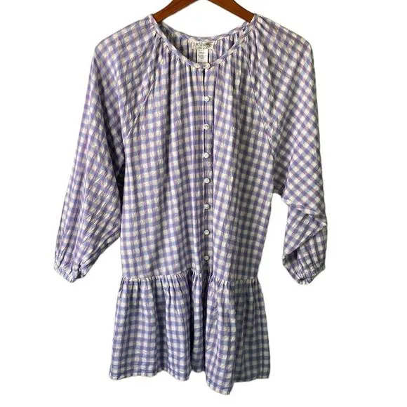 L*Space Vida Button Front Balloon Sleeve Tiered Mini Dress in Park Slope Gingham