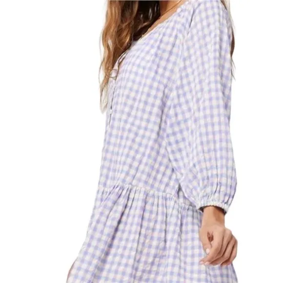 L*Space Vida Button Front Balloon Sleeve Tiered Mini Dress in Park Slope Gingham