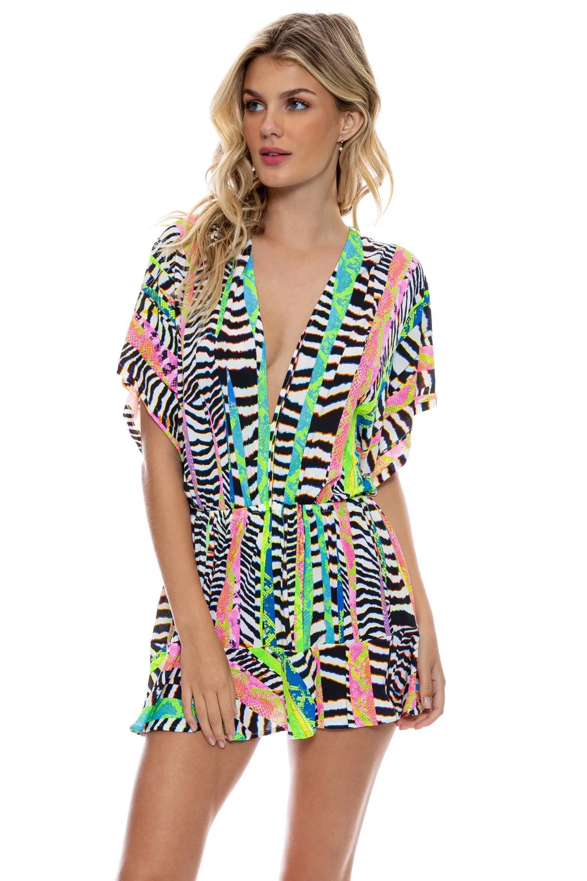 LULI DISCO - Playera V Neck Ruffle Dress
