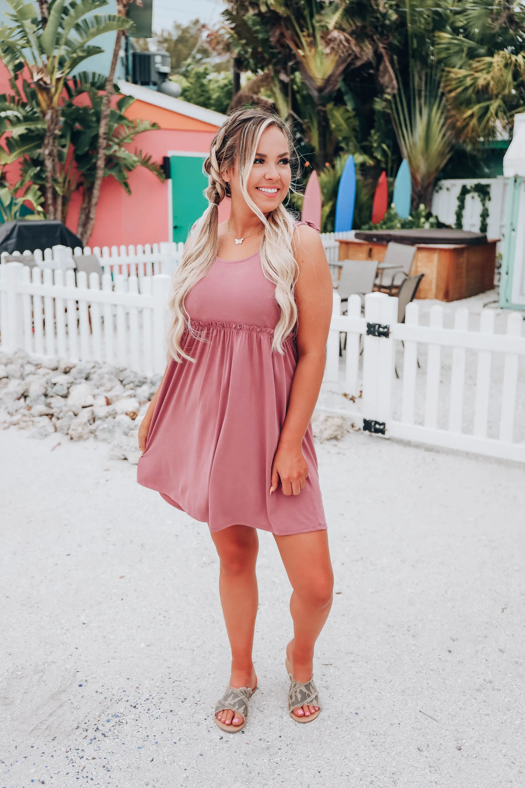 Luna Tie Shoulder Baby Doll Dress - Mauve