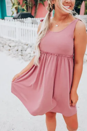 Luna Tie Shoulder Baby Doll Dress - Mauve