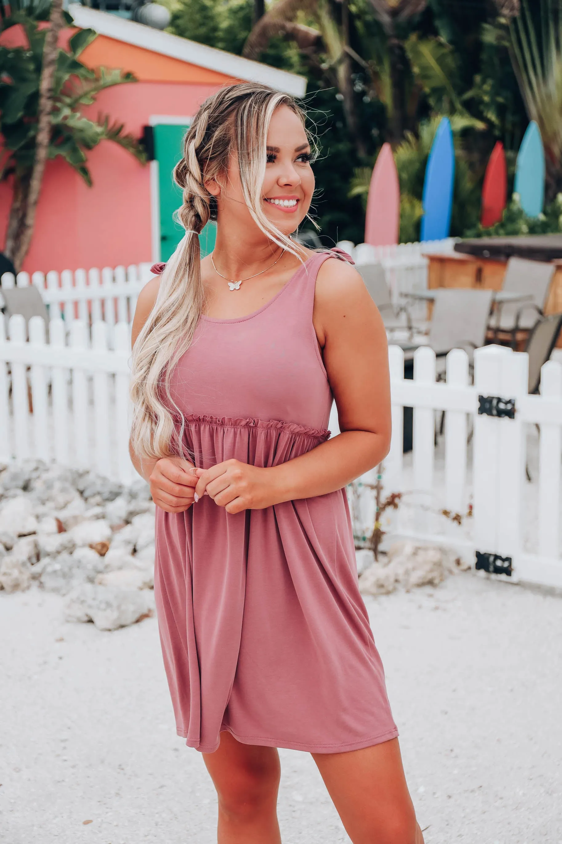 Luna Tie Shoulder Baby Doll Dress - Mauve