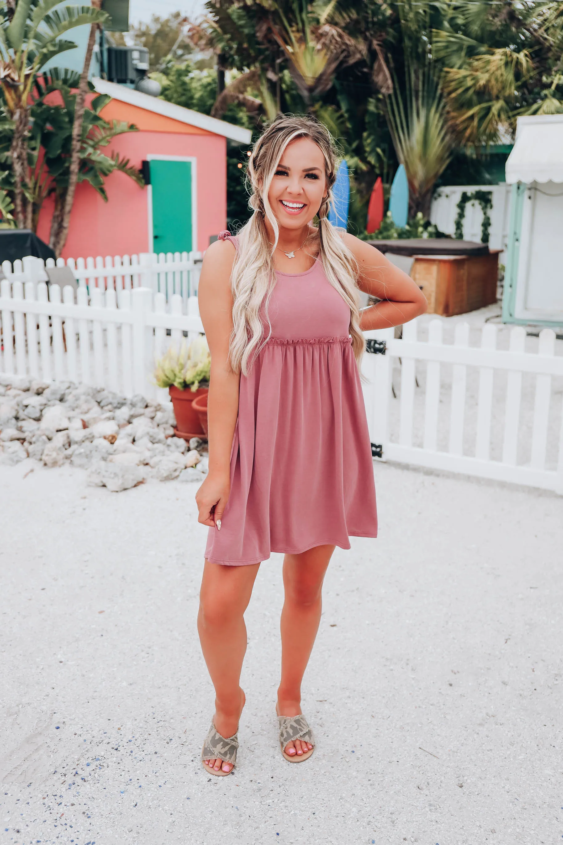 Luna Tie Shoulder Baby Doll Dress - Mauve