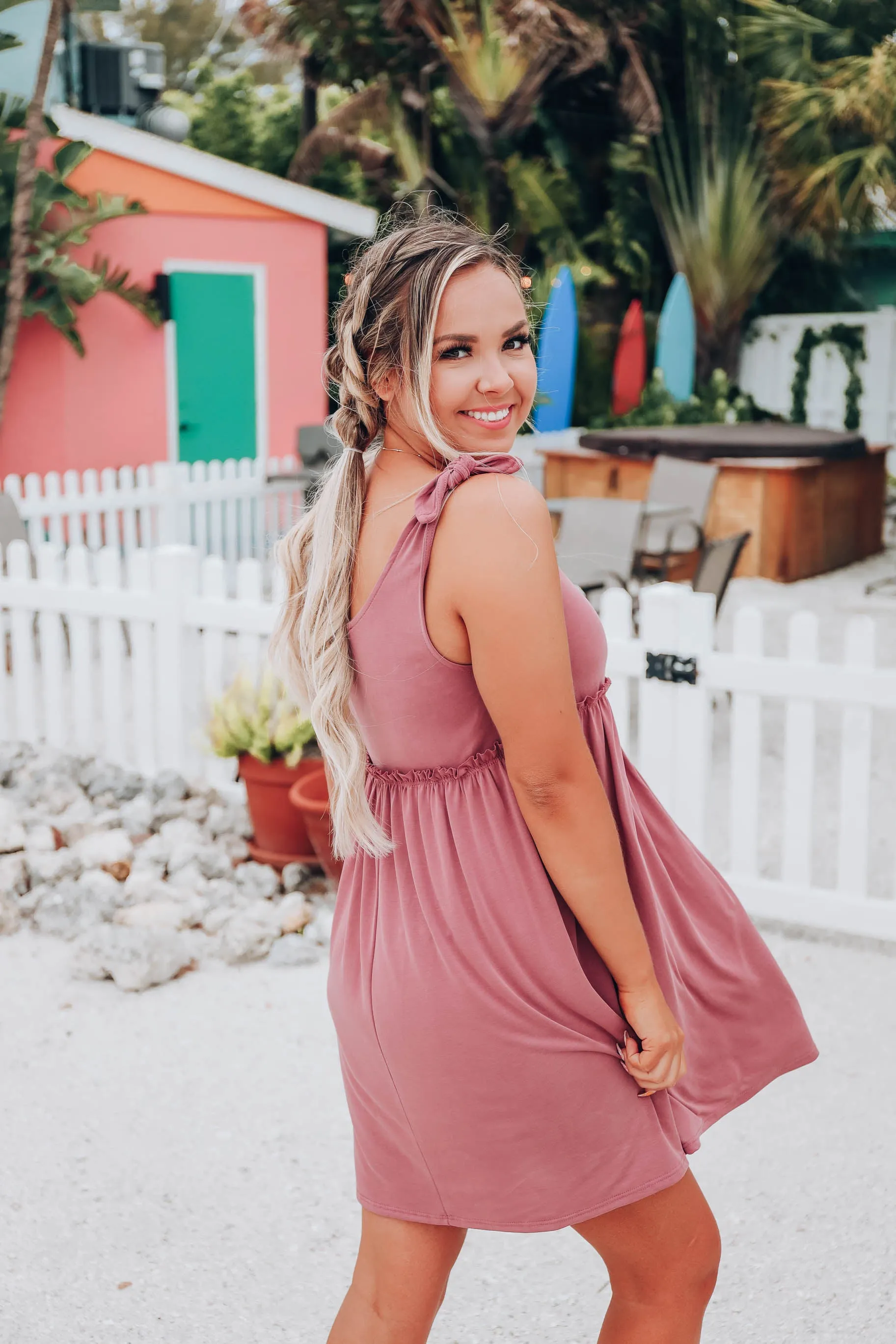 Luna Tie Shoulder Baby Doll Dress - Mauve