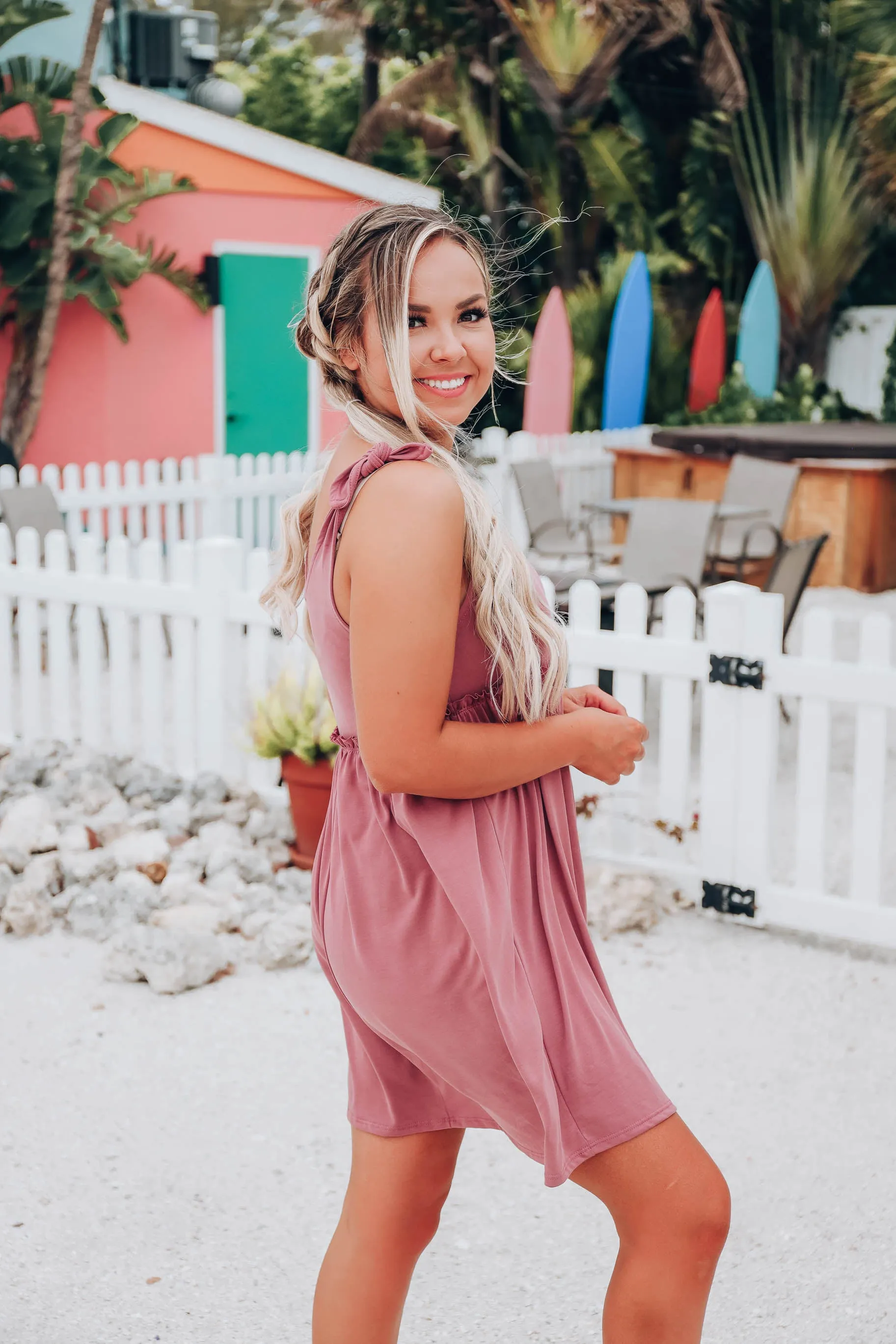 Luna Tie Shoulder Baby Doll Dress - Mauve