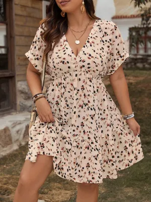 Luneh plus Size V-Neck Short Allover Print Mother Day Dress, Summer