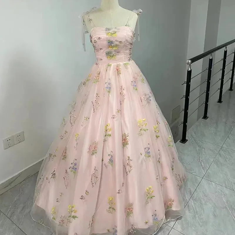 Luxury Floral Embroidery Long Champagne Prom Evening Dresses Women Summer Party Formal Occasions Reception Dresses