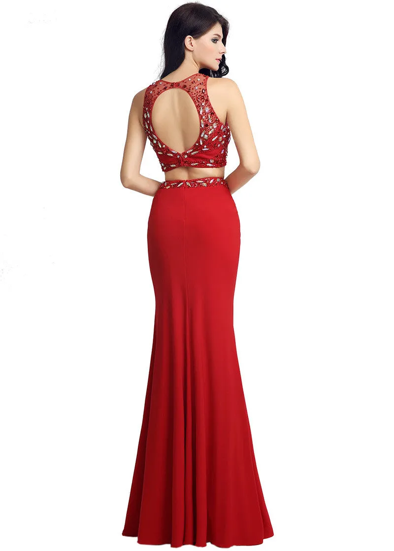 Lycra Two-piece Sheath Prom Dress