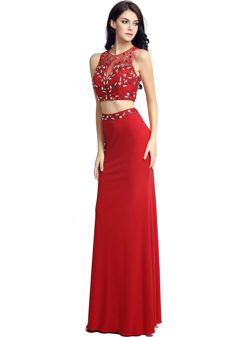 Lycra Two-piece Sheath Prom Dress