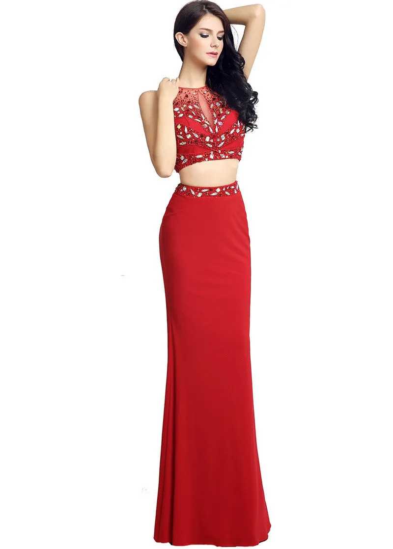 Lycra Two-piece Sheath Prom Dress