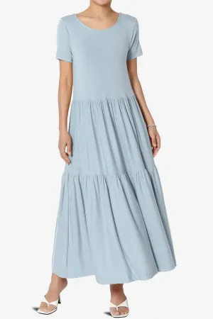 Macie Short Sleeve Tiered Jersey Long Midi Dress