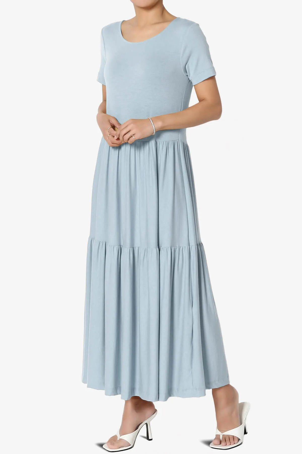 Macie Short Sleeve Tiered Jersey Long Midi Dress