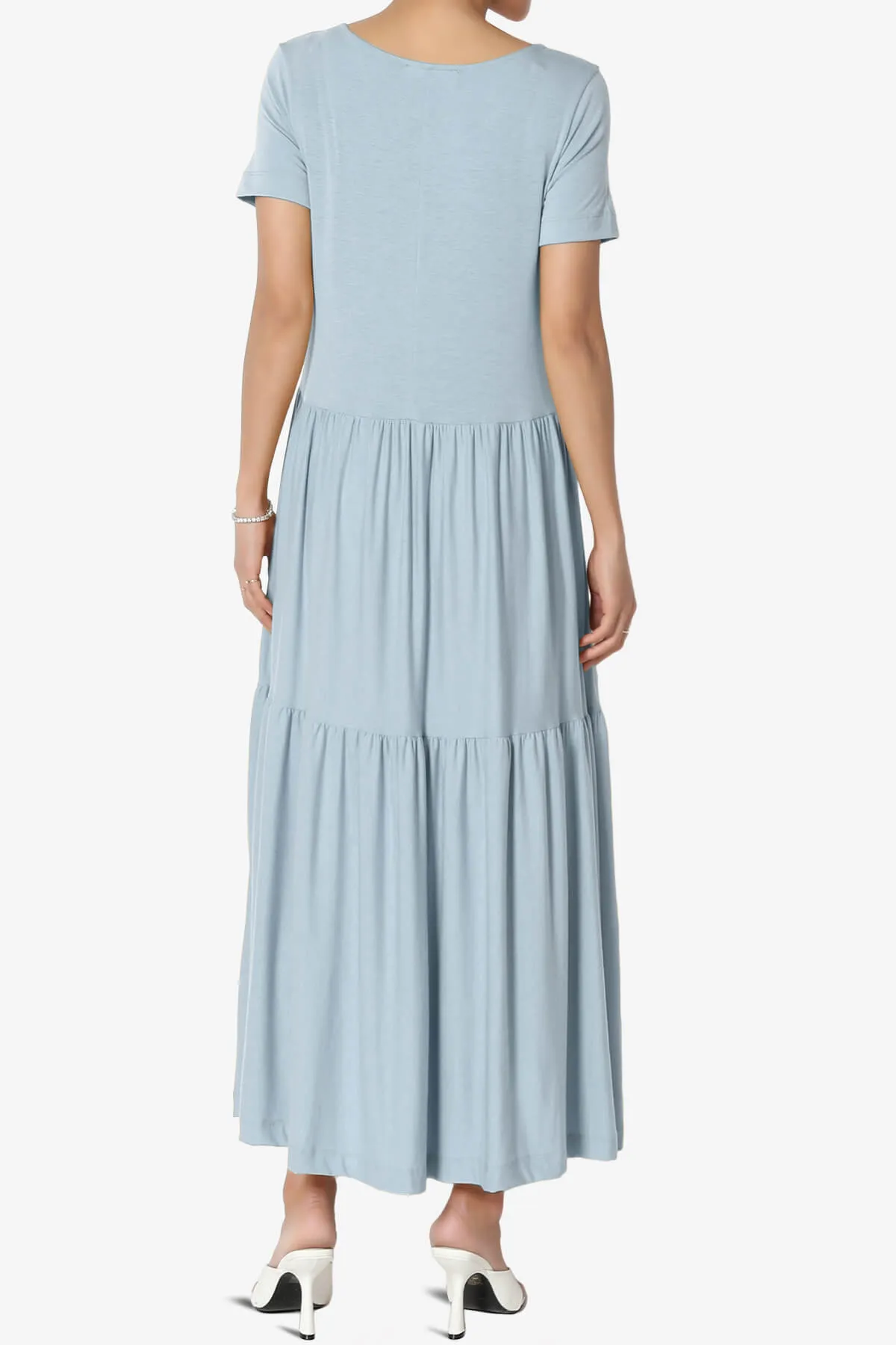 Macie Short Sleeve Tiered Jersey Long Midi Dress