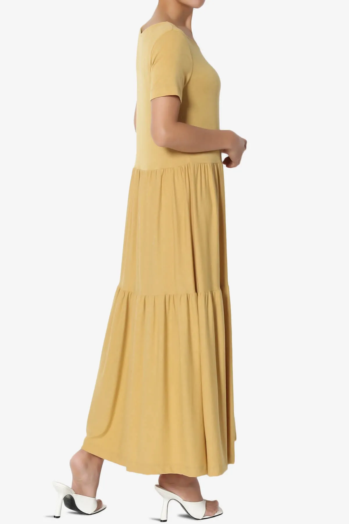 Macie Short Sleeve Tiered Jersey Long Midi Dress