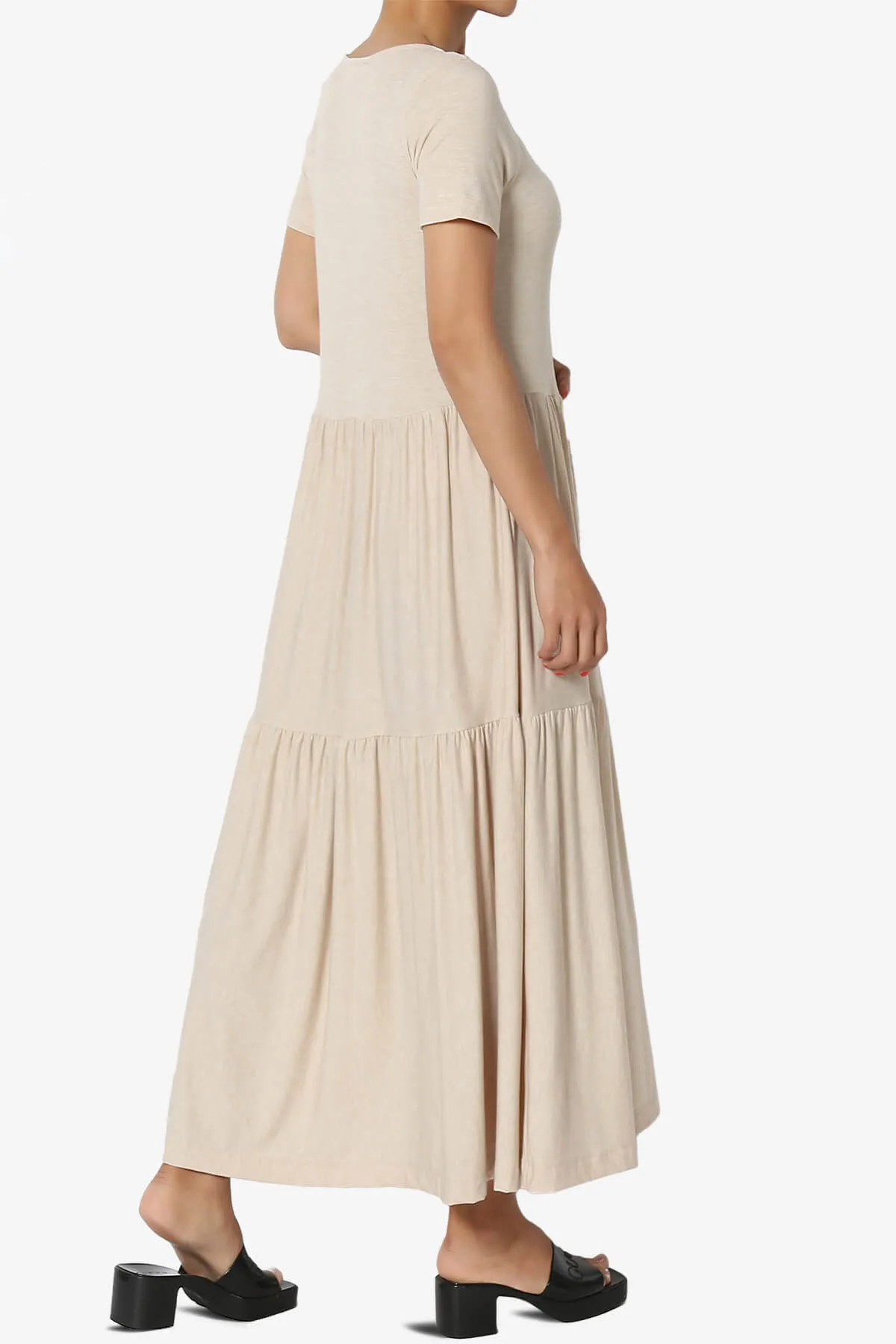 Macie Short Sleeve Tiered Jersey Long Midi Dress