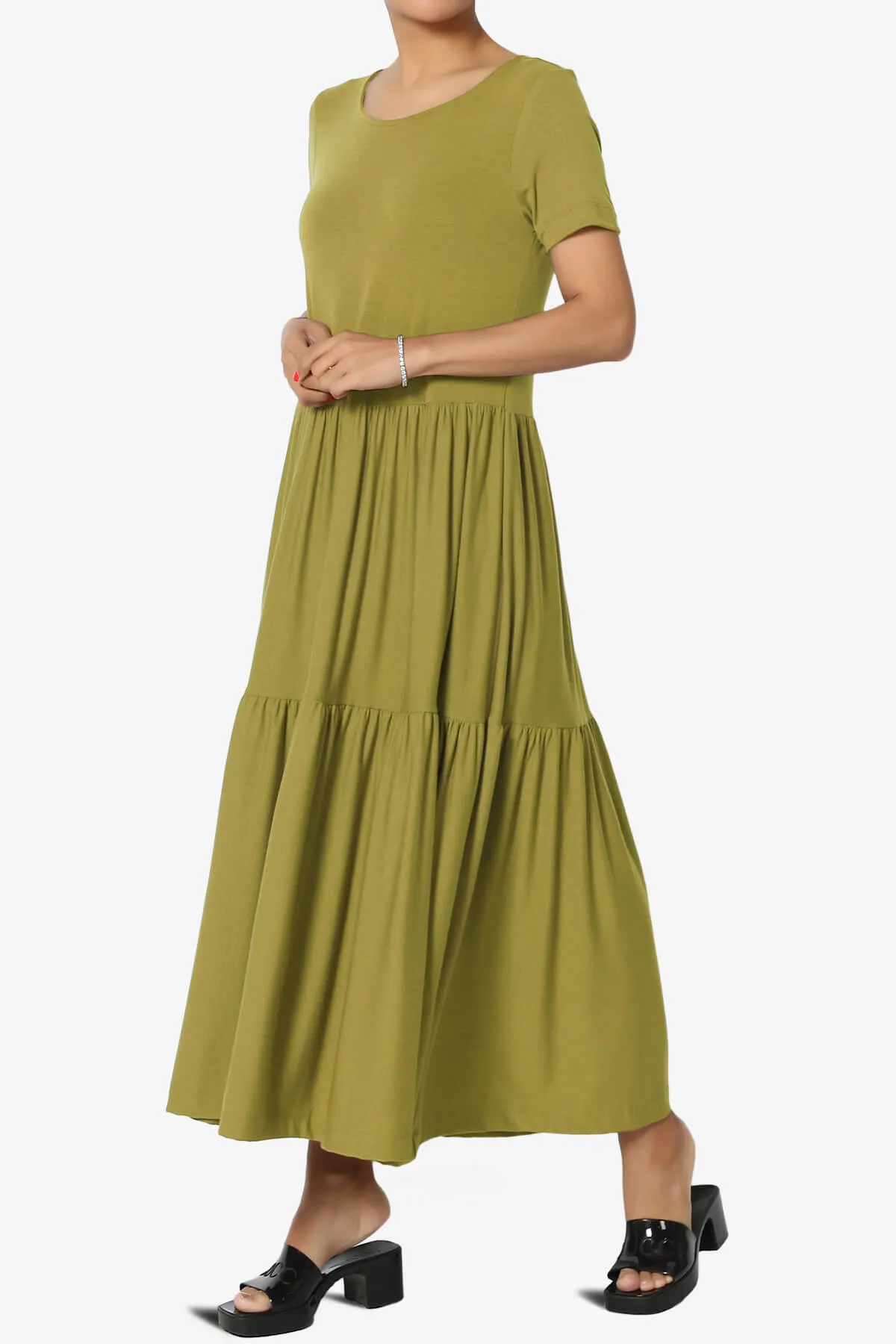 Macie Short Sleeve Tiered Jersey Long Midi Dress