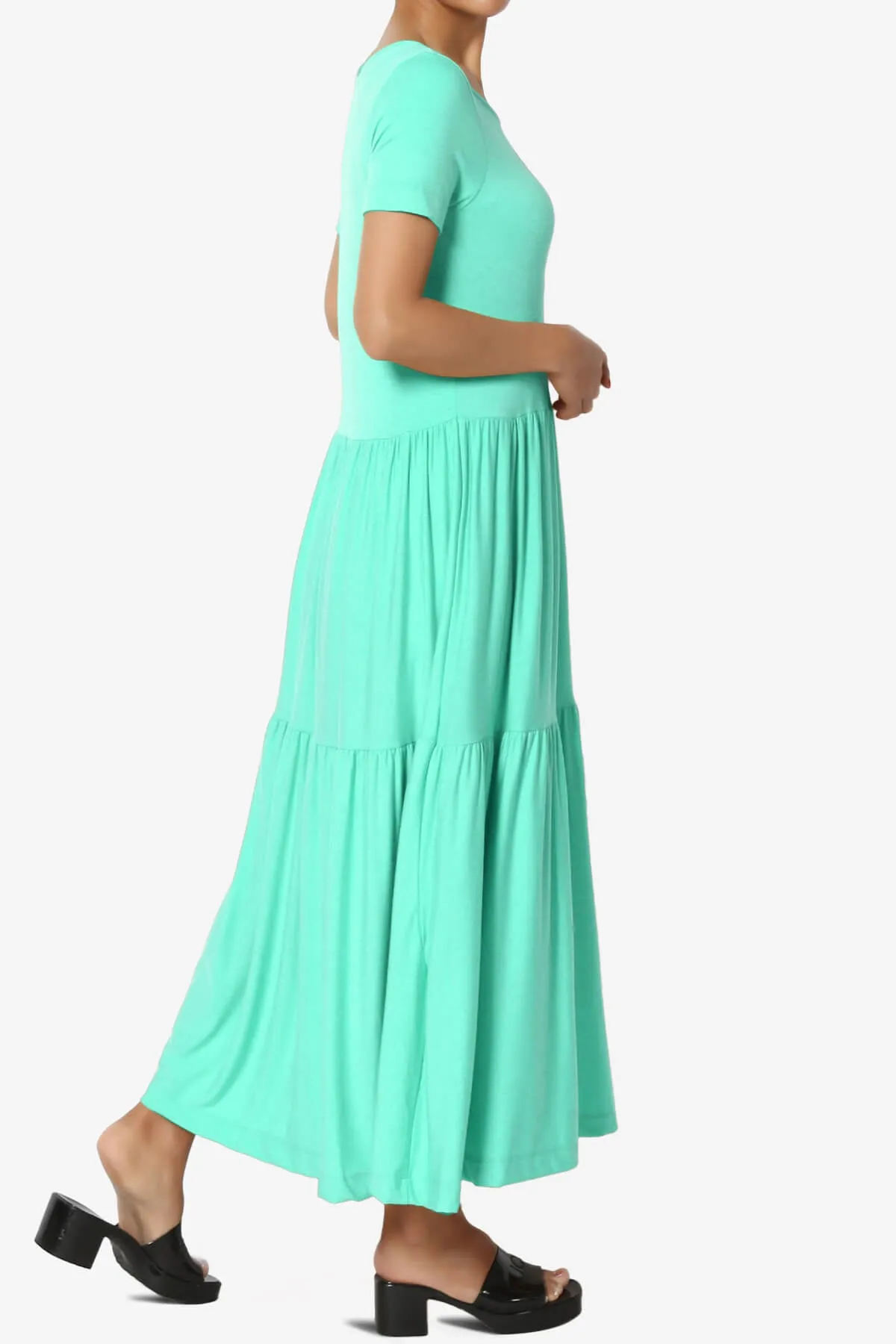 Macie Short Sleeve Tiered Jersey Long Midi Dress