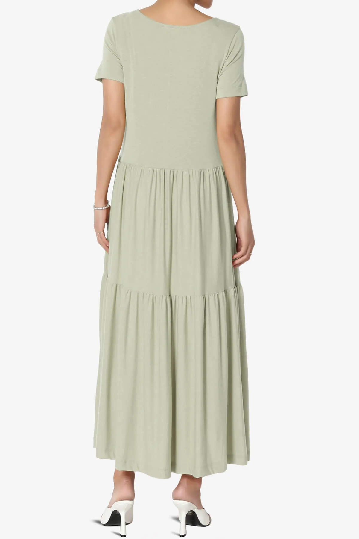 Macie Short Sleeve Tiered Jersey Long Midi Dress