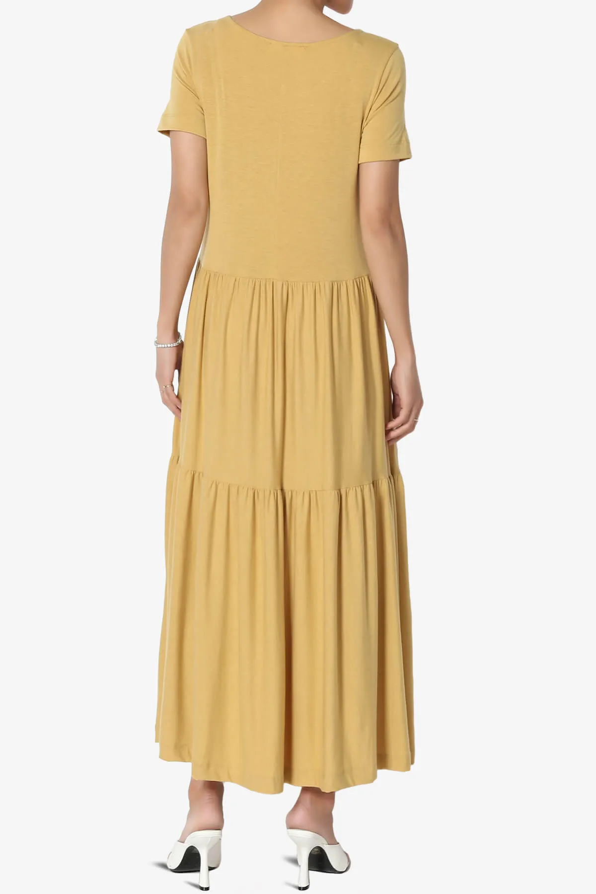 Macie Short Sleeve Tiered Jersey Long Midi Dress