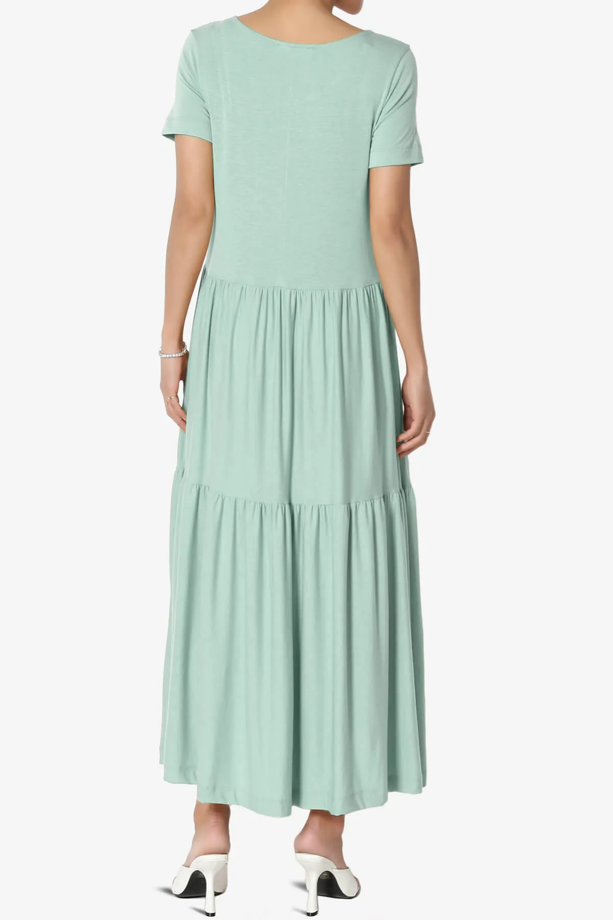 Macie Short Sleeve Tiered Jersey Long Midi Dress