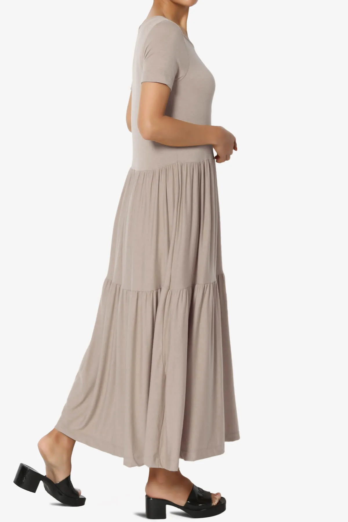 Macie Short Sleeve Tiered Jersey Long Midi Dress