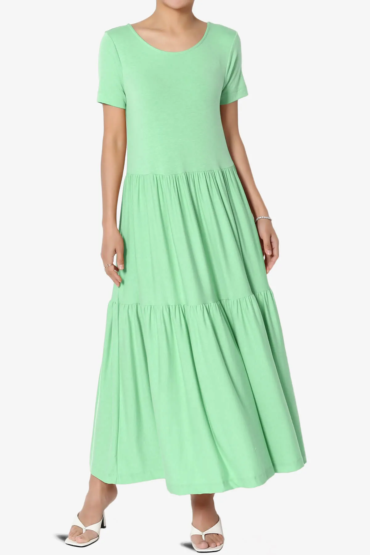 Macie Short Sleeve Tiered Jersey Long Midi Dress