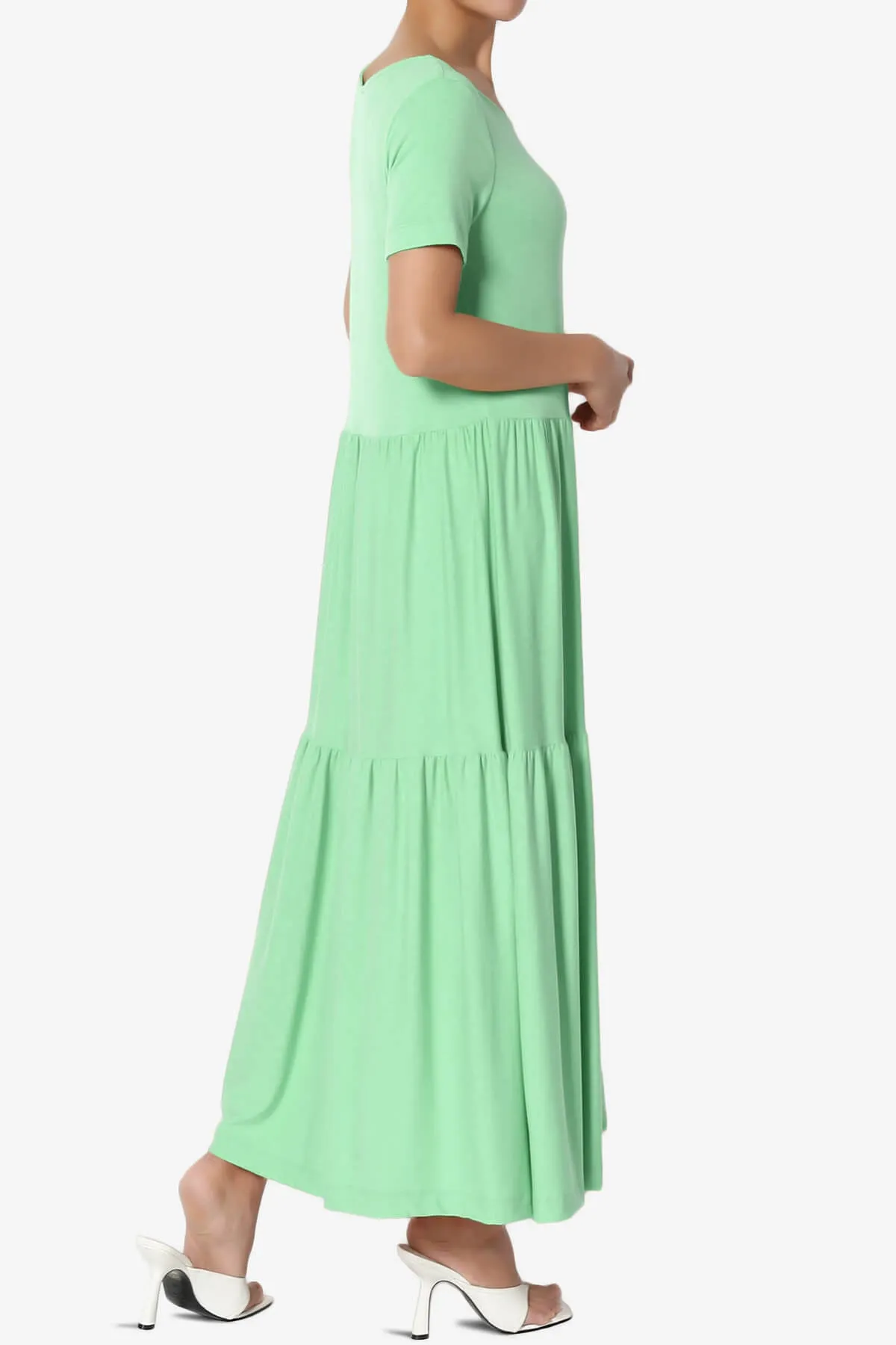 Macie Short Sleeve Tiered Jersey Long Midi Dress