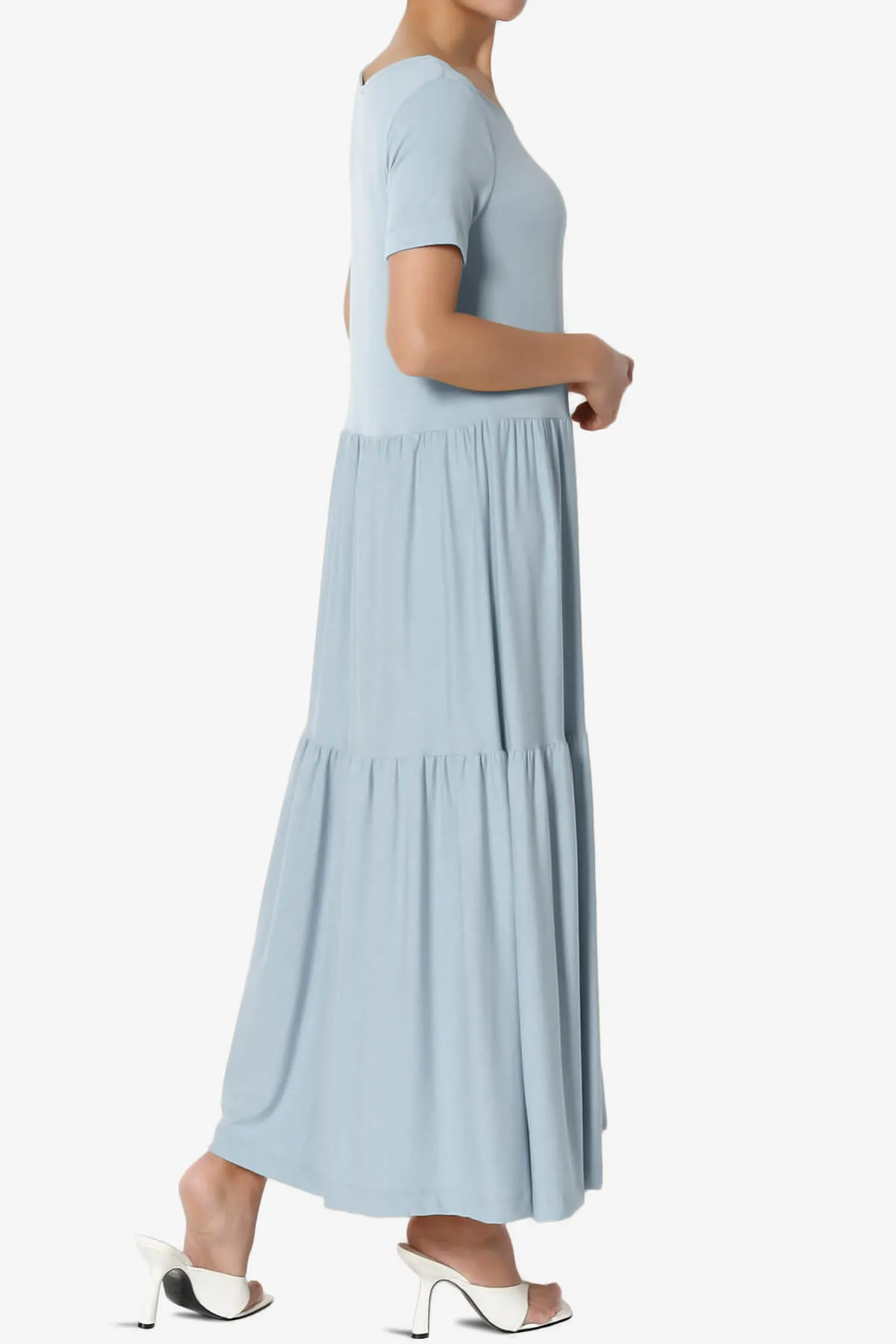 Macie Short Sleeve Tiered Jersey Long Midi Dress