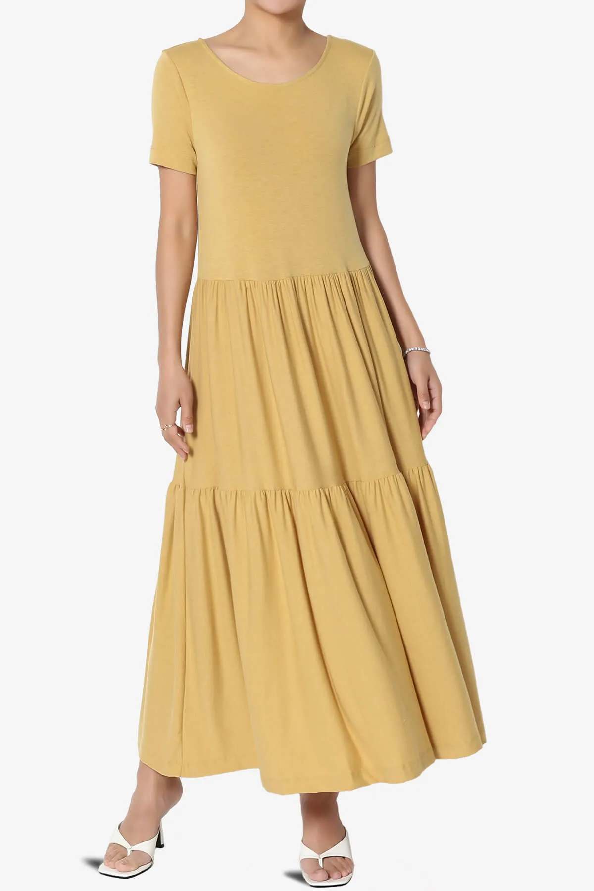 Macie Short Sleeve Tiered Jersey Long Midi Dress