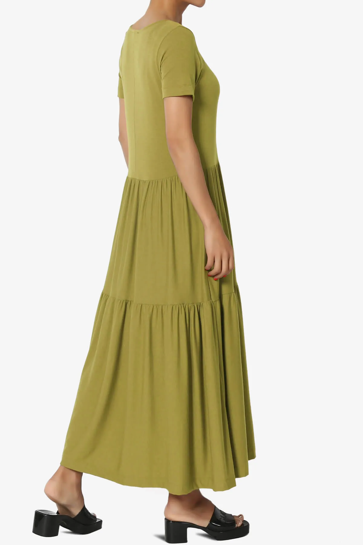 Macie Short Sleeve Tiered Jersey Long Midi Dress