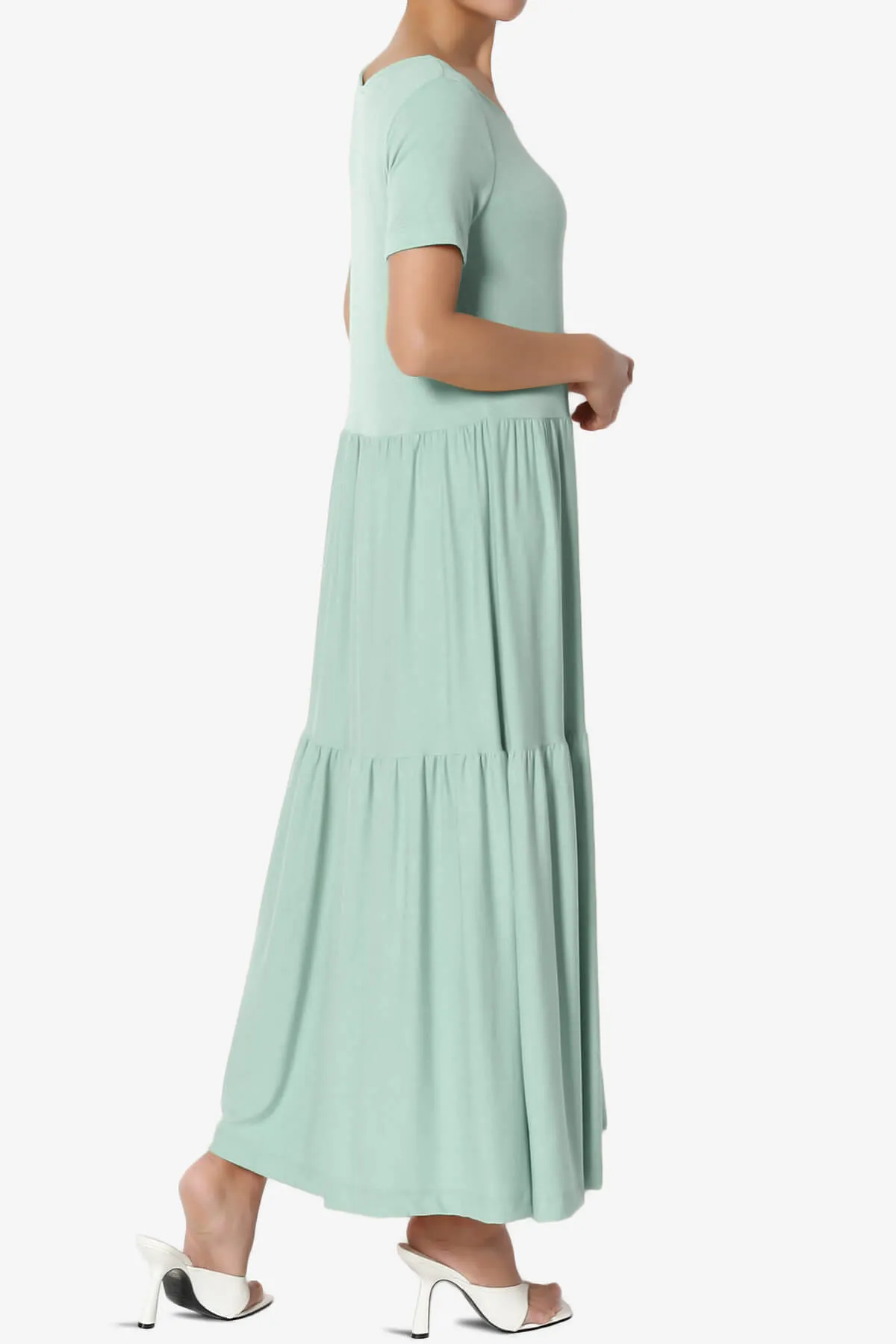 Macie Short Sleeve Tiered Jersey Long Midi Dress
