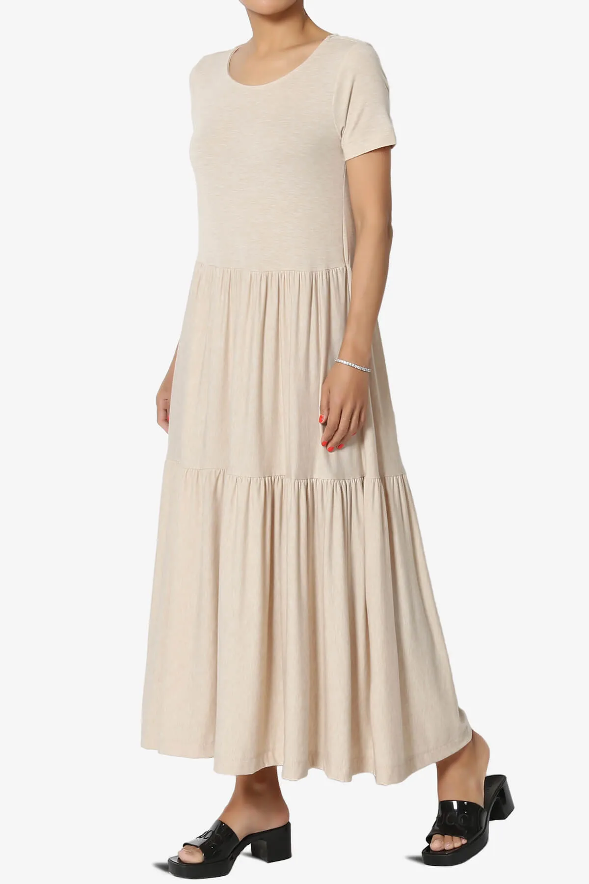 Macie Short Sleeve Tiered Jersey Long Midi Dress