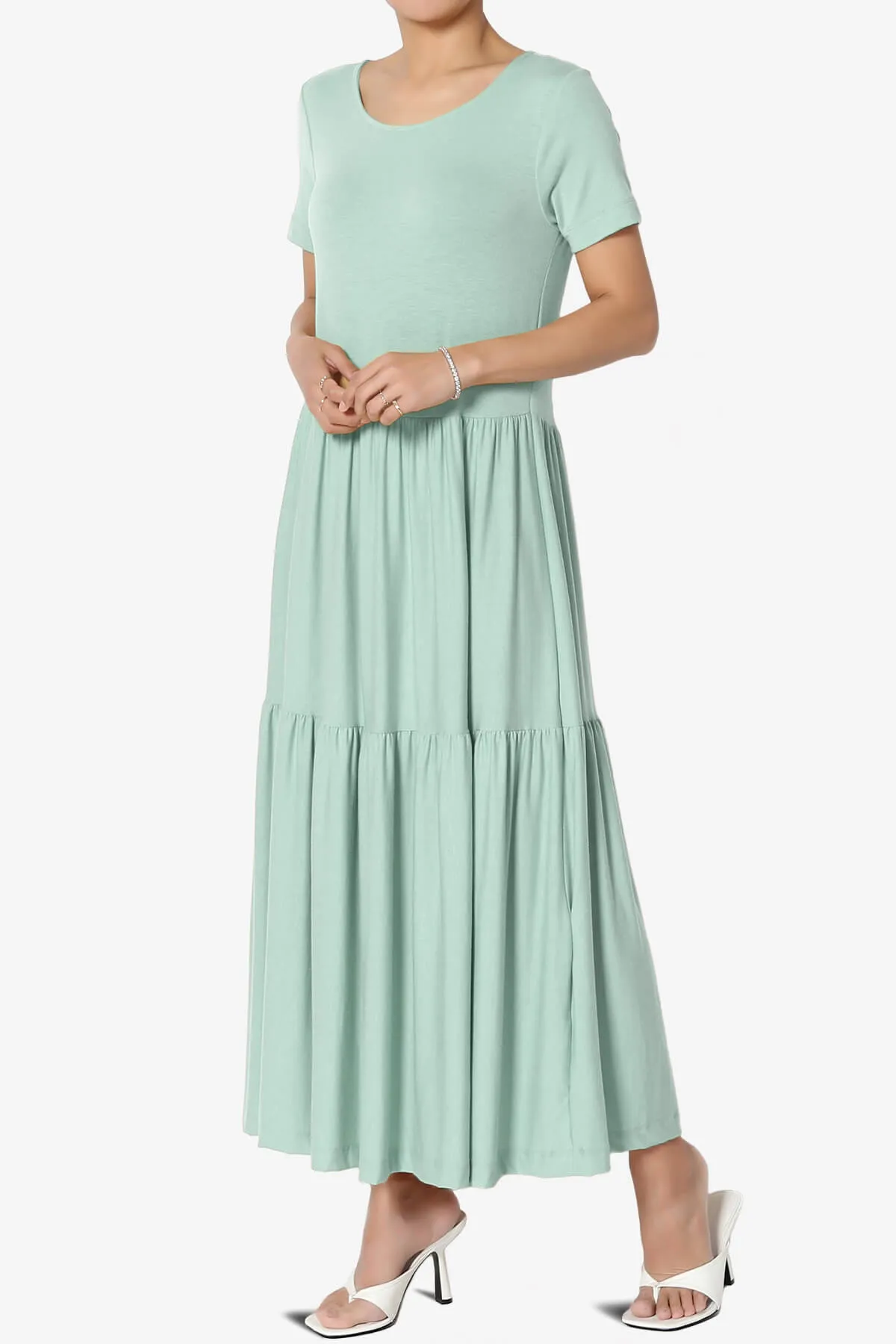 Macie Short Sleeve Tiered Jersey Long Midi Dress