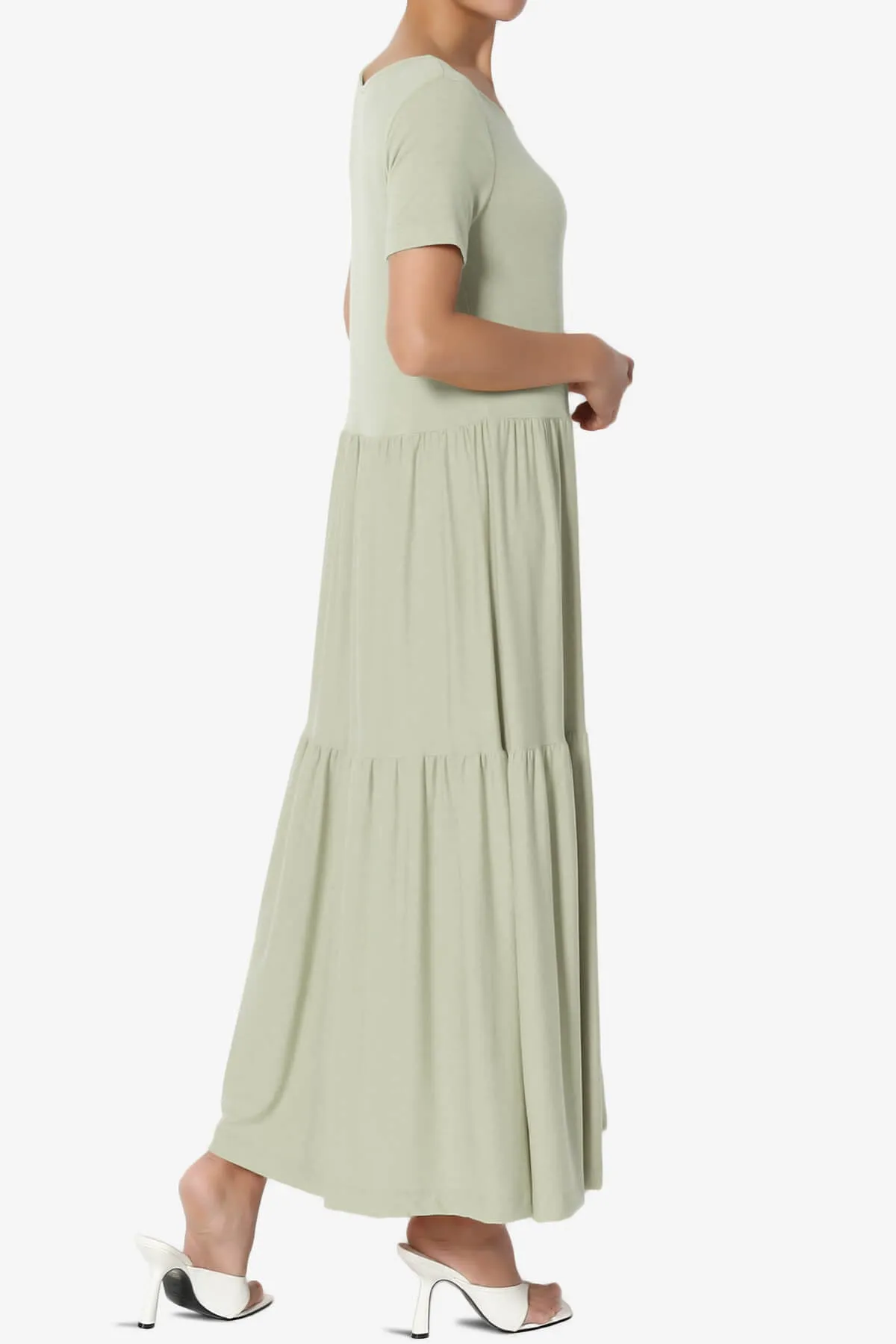 Macie Short Sleeve Tiered Jersey Long Midi Dress